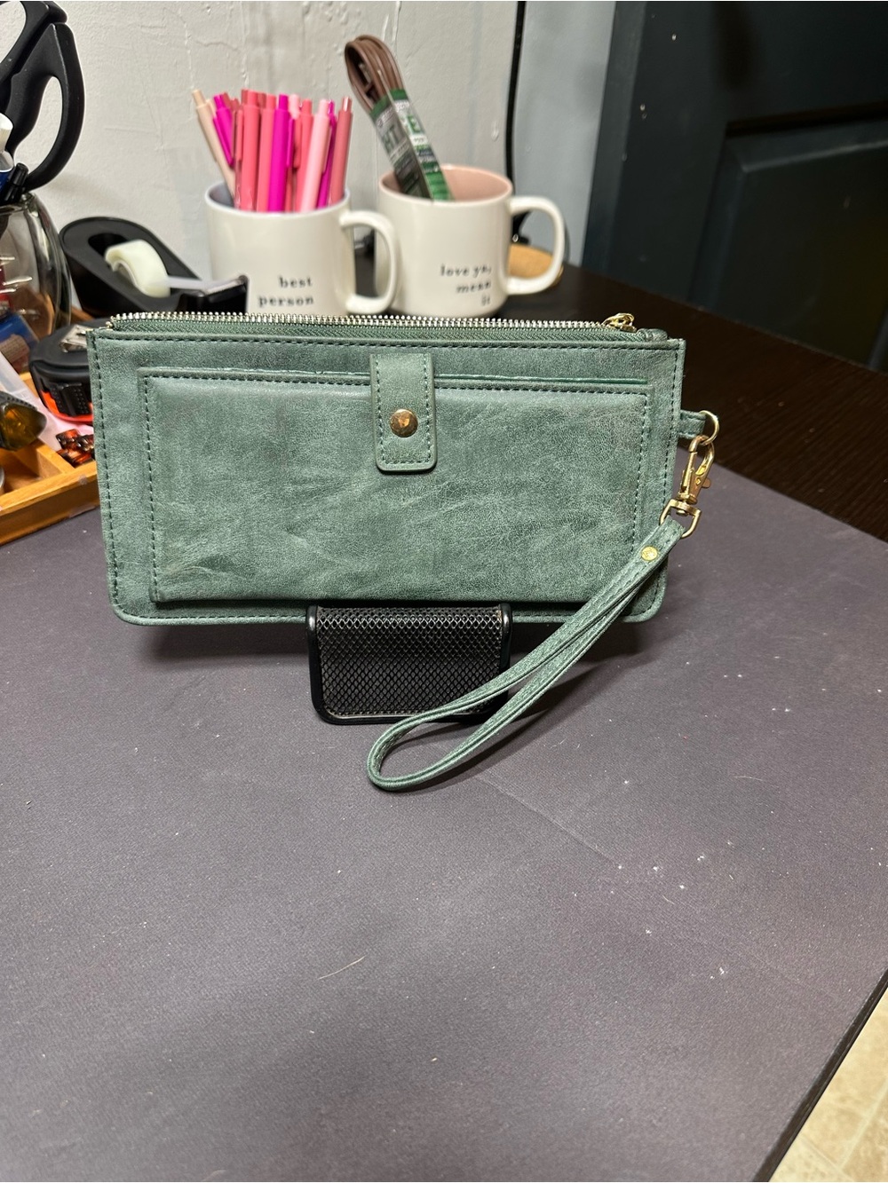 Adrienne Vittadini Green Wristlet Wallet with Gold Hardware